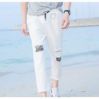 mens mid rise micro elastic culotte pants street chic simple slim soli ...