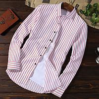 Men\'s Casual/Daily Formal Work Simple Street chic All Seasons Shirt, Striped Shirt Collar Long Sleeve Cotton Polyester Medium
