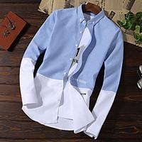 Men\'s Casual/Daily Formal Work Simple Street chic All Seasons Shirt, Color Block Shirt Collar Long Sleeve Cotton Polyester Medium