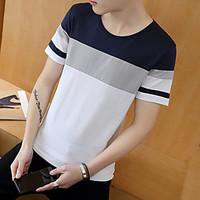 Men\'s Casual/Daily Simple T-shirt, Striped Round Neck Short Sleeve Cotton