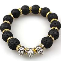 Men Fashion Bracelet Pulseras Mujer Black Lava Stone Skull Beads Bracelet