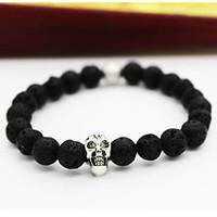 men fashion bracelet pulseras mujer black lava stone skull beads brace ...