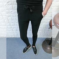 mens mid rise micro elastic chinos pants simple slim solid striped