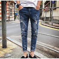 mens mid rise inelastic jeans pants simple loose solid