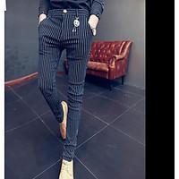 mens mid rise strenchy chinos pants simple slim striped