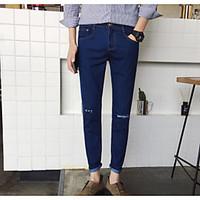 mens mid rise high elasticity chinos pants simple slim solid