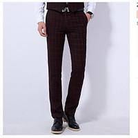 mens mid rise micro elastic business pants simple slim plaid