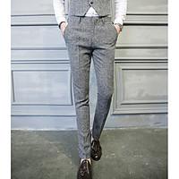 mens mid rise micro elastic business pants simple slim houndstooth