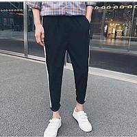 mens mid rise micro elastic chinos pants simple slim solid striped