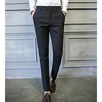 mens mid rise micro elastic business pants simple slim solid