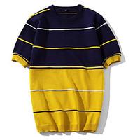mens casualdaily simple t shirt striped round neck short sleeve cotton ...