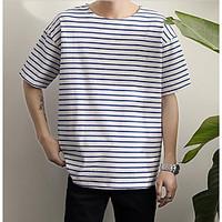 Men\'s Casual/Daily Simple T-shirt, Striped Round Neck Short Sleeve Cotton Thin