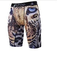 Men\'s Mid Rise Micro-elastic Shorts Pants, Simple Slim Leopard Animal Print