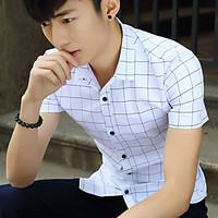 Men\'s Going out Casual/Daily Beach Simple Street chic Summer Shirt, Striped Shirt Collar Short Sleeve Cotton Medium