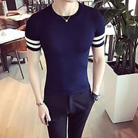 Men\'s Going out Casual/Daily Simple Summer T-shirt, Solid Striped Round Neck Short Sleeve Cotton Thin