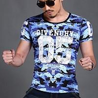 mens daily casual simple t shirt print round neck short sleeve cotton