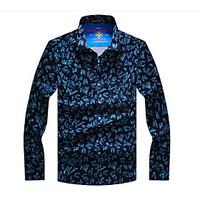 Men\'s Office/Career Business Simple Shirt, Print Standing Collar Long Sleeve Cotton