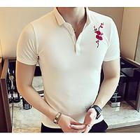 Men\'s Casual/Daily Simple T-shirt, Embroidered Shirt Collar Short Sleeve Cotton