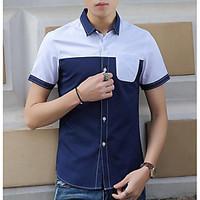 mens casualdaily simple shirt color block shirt collar short sleeve co ...