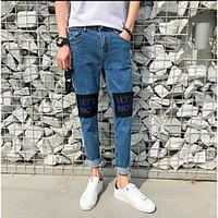 mens mid rise strenchy jeans pants street chic straight solid