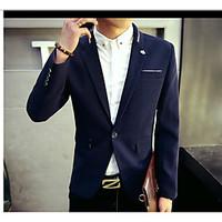 Men\'s Work Simple Spring Fall Blazer, Solid Shirt Collar Long Sleeve Short Cotton Acrylic