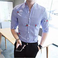 mens casualdaily simple shirt striped standing collar sleeve rayon