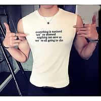 mens casualdaily simple t shirt letter round neck sleeveless cotton th ...