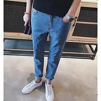 mens mid rise micro elastic jeans pants street chic loose solid