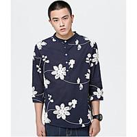 mens casualdaily simple spring summer shirt floral stand length sleeve ...