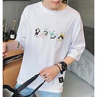 mens casualdaily simple t shirt print round neck length sleeve cotton  ...