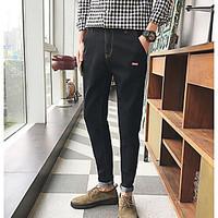 mens mid rise inelastic jeans pants simple loose solid