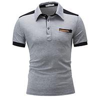 Men\'s Casual/Daily Simple Summer T-shirt, Patchwork Shirt Collar Short Sleeve Cotton Thin