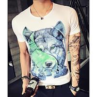 Men\'s Casual/Daily Simple Spring Summer T-shirt, Print Round Neck Short Sleeve Cotton Thin