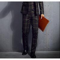 mens mid rise micro elastic business pants simple slim plaid