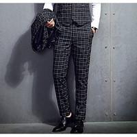 mens mid rise micro elastic business pants simple slim plaid