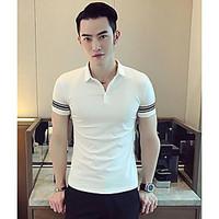 Men\'s Casual/Daily Simple Spring Summer T-shirt, Striped Shirt Collar Short Sleeve Cotton Thin