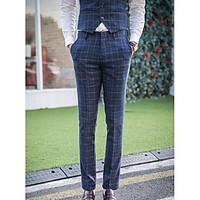 mens mid rise micro elastic business pants simple slim plaid