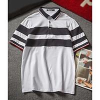 Men\'s Casual/Daily Simple Spring Summer T-shirt, Striped Shirt Collar Short Sleeve Cotton Thin