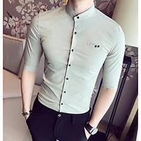 mens casualdaily simple shirt solid shirt collar sleeve cotton thin