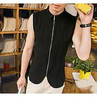 mens casualdaily simple shirt solid shirt collar sleeveless linen thin