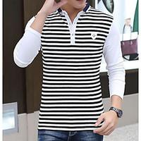 Men\'s Casual/Daily Simple Polo, Striped Color Block Round Neck Long Sleeve Others