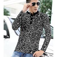 Men\'s Going out Simple Polo, Print Color Block Shirt Collar Long Sleeve Others