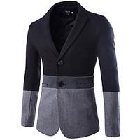 mens work simple fall winter suit color block stand long sleeve regula ...