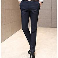 mens mid rise micro elastic business pants simple slim striped