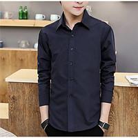 Men\'s Casual/Daily Work Simple Spring Shirt, Solid Shirt Collar Long Sleeve Cotton Others Medium