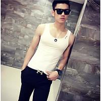 mens casualdaily simple summer tank top solid letter round neck sleeve ...