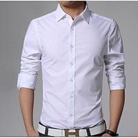 Men\'s Casual/Daily Simple Spring Shirt, Solid Shirt Collar Long Sleeve Cotton Polyester Medium