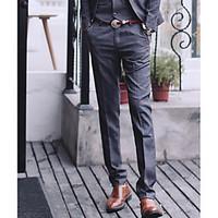 mens mid rise micro elastic chinos pants simple slim skinny solid