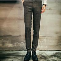 mens mid rise micro elastic business pants simple slim plaid