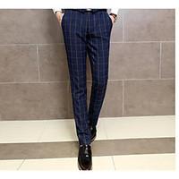 mens mid rise micro elastic chinos pants simple slim plaid